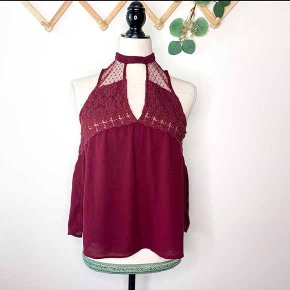 American Eagle Outfitters Tops - American Eagle Outfitters Burgundy Lace Flowy Top